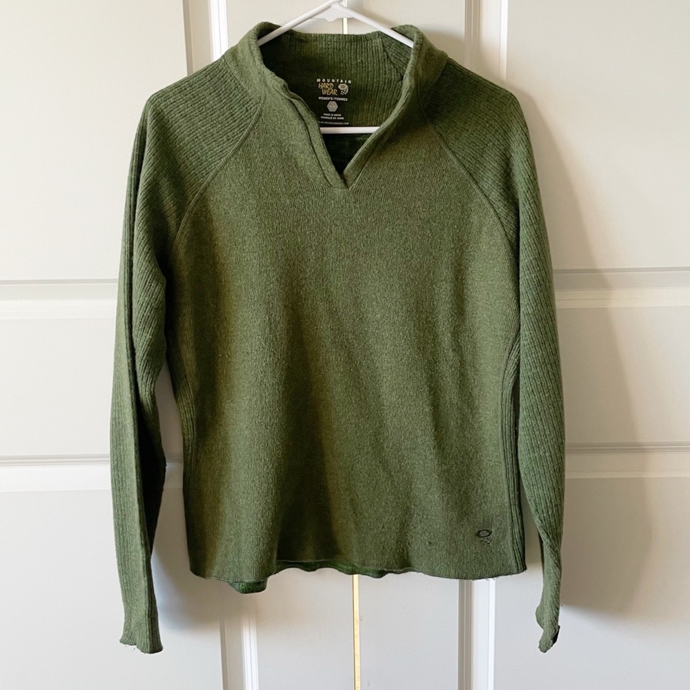 Mountain Hardwear Sarafin Hybrid Fleece Wool Popover Mid-Layer Green Sweater
